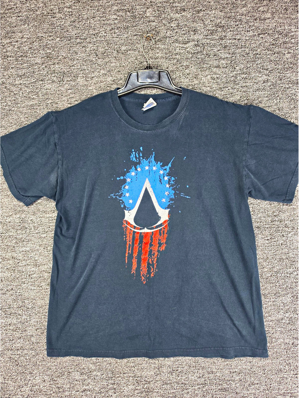 Assassin's Creed III Graphic Logo Navy T-Shirt Size L Heavy Cotton Men's L